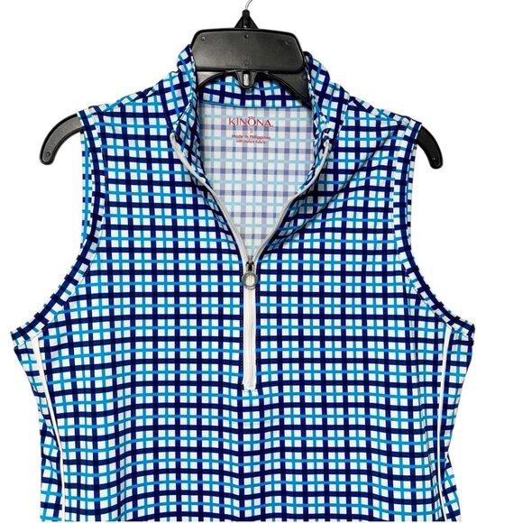 KINONA Keep It Covered Sleeveless Golf Top in Blue Plaid Size S - Picture 4 of 8